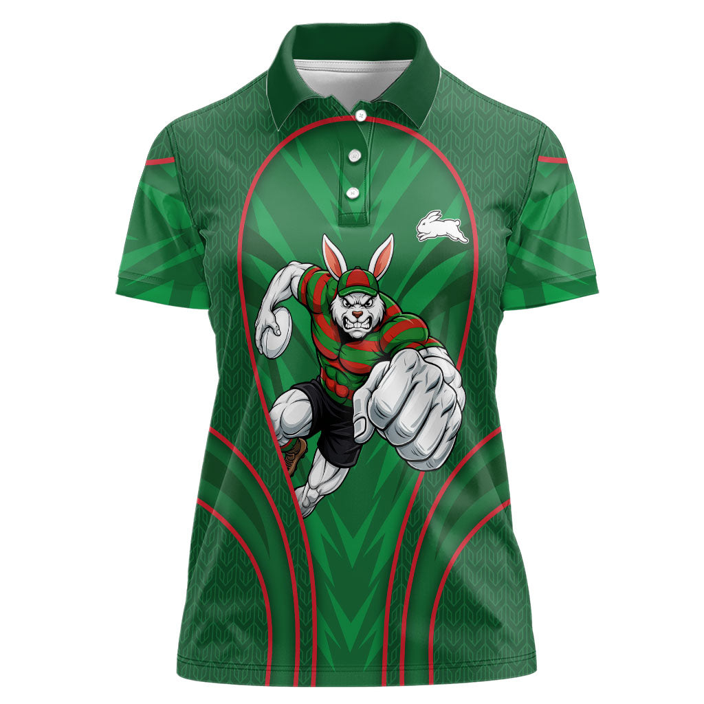 South Sydney Rabbitohs Rugby Mascot Women Polo Shirt Australian Rugby Culture - Tribal Inspired Bunny