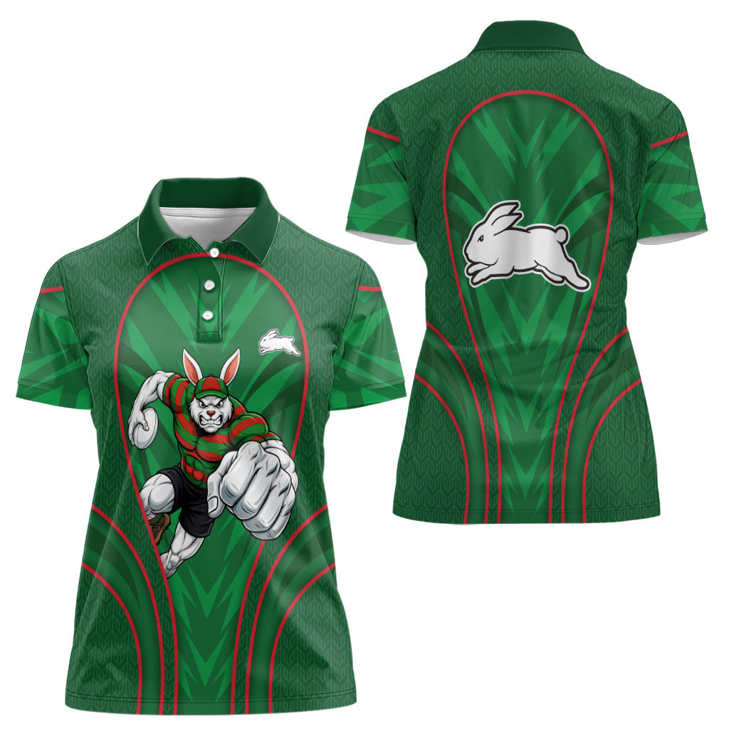 South Sydney Rabbitohs Rugby Mascot Women Polo Shirt Australian Rugby Culture - Tribal Inspired Bunny