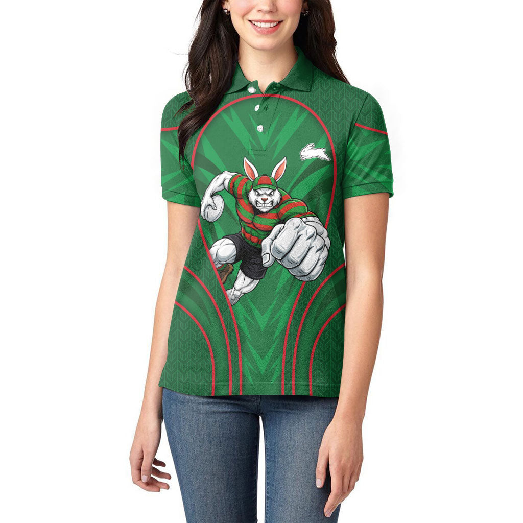 South Sydney Rabbitohs Rugby Mascot Women Polo Shirt Australian Rugby Culture - Tribal Inspired Bunny