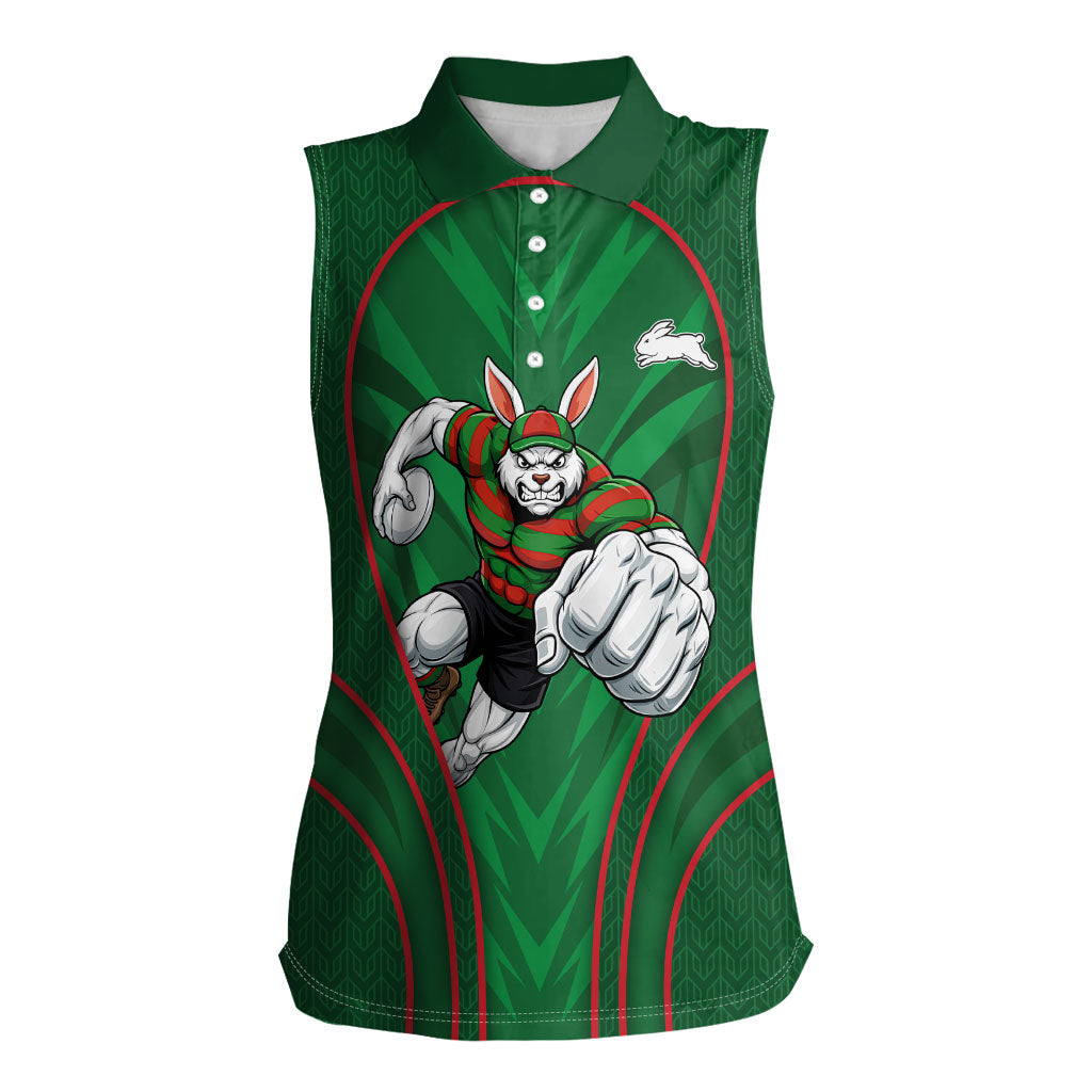 South Sydney Rabbitohs Rugby Mascot Women Sleeveless Polo Shirt Australian Rugby Culture - Tribal Inspired Bunny
