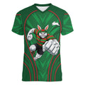 South Sydney Rabbitohs Rugby Mascot Women V-Neck T-Shirt Australian Rugby Culture - Tribal Inspired Bunny