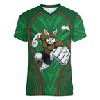 South Sydney Rabbitohs Rugby Mascot Women V-Neck T-Shirt Australian Rugby Culture - Tribal Inspired Bunny