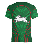 South Sydney Rabbitohs Rugby Mascot Women V-Neck T-Shirt Australian Rugby Culture - Tribal Inspired Bunny