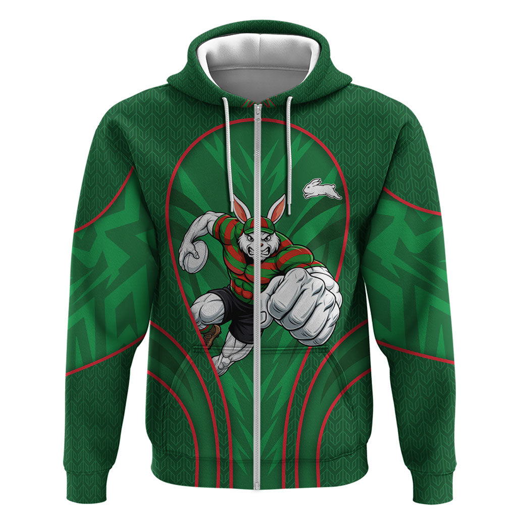 South Sydney Rabbitohs Rugby Mascot Zip Hoodie Australian Rugby Culture - Tribal Inspired Bunny