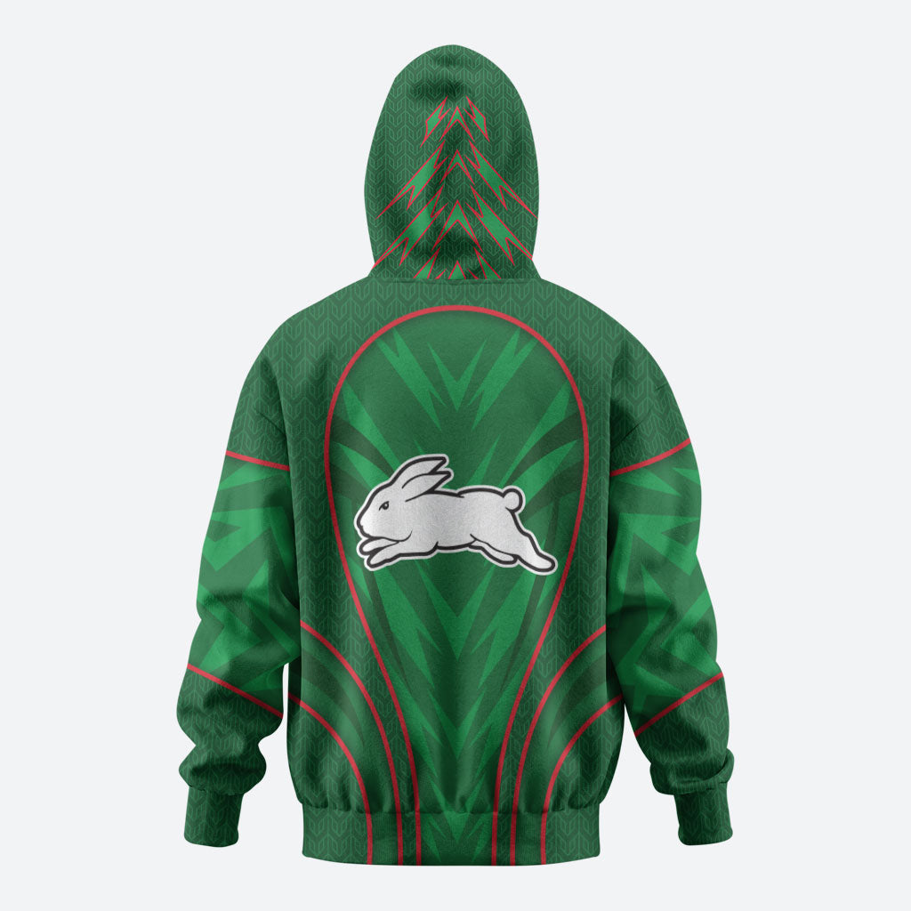South Sydney Rabbitohs Rugby Mascot Zip Hoodie Australian Rugby Culture - Tribal Inspired Bunny
