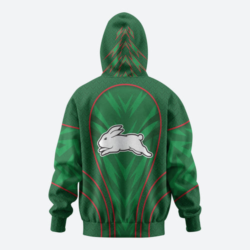 South Sydney Rabbitohs Rugby Mascot Zip Hoodie Australian Rugby Culture - Tribal Inspired Bunny