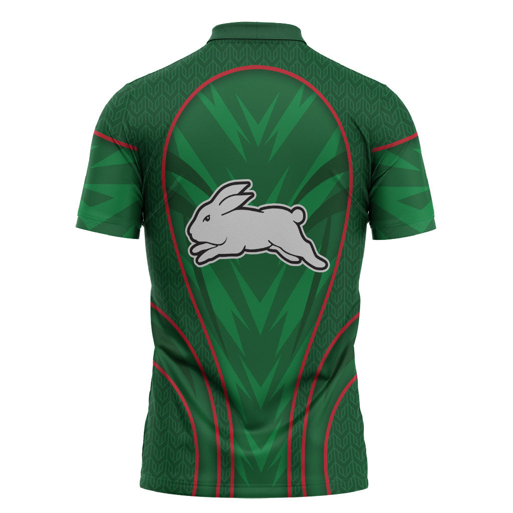 South Sydney Rabbitohs Rugby Mascot Zipper Polo Shirt Australian Rugby Culture - Tribal Inspired Bunny