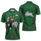 South Sydney Rabbitohs Rugby Mascot Zipper Polo Shirt Australian Rugby Culture - Tribal Inspired Bunny