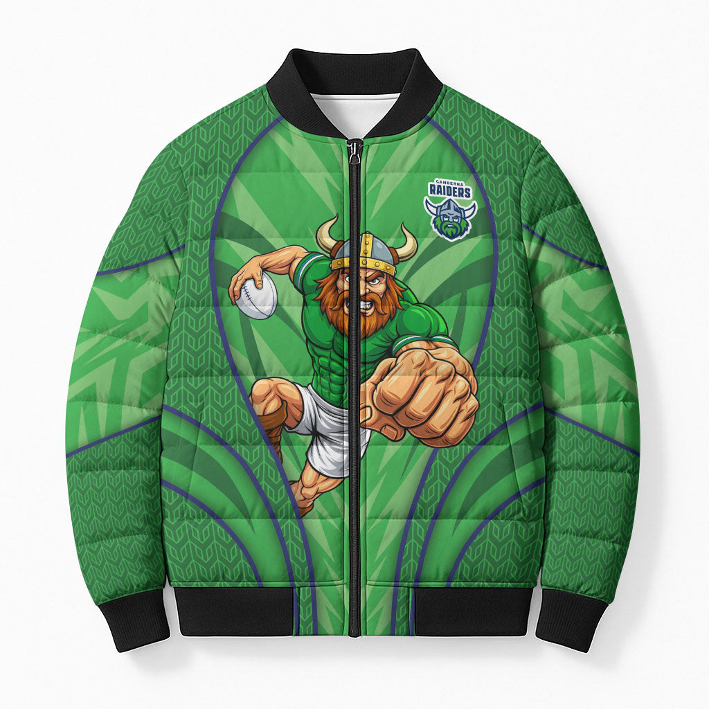 Canberra Raiders Rugby Mascot Bomber Puffer Jacket Australian Rugby Culture - Tribal Inspired Viking Warrior
