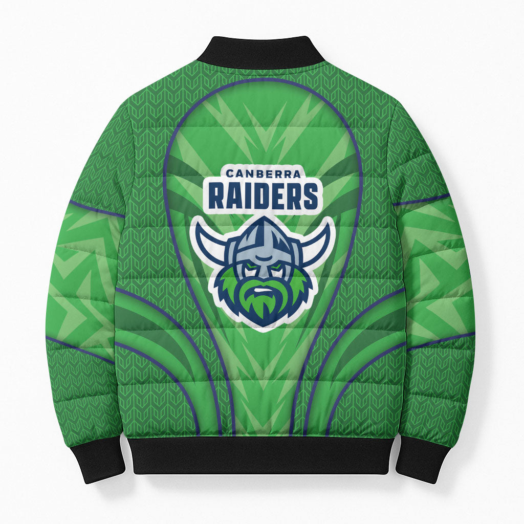 Canberra Raiders Rugby Mascot Bomber Puffer Jacket Australian Rugby Culture - Tribal Inspired Viking Warrior