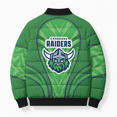 Canberra Raiders Rugby Mascot Bomber Puffer Jacket Australian Rugby Culture - Tribal Inspired Viking Warrior
