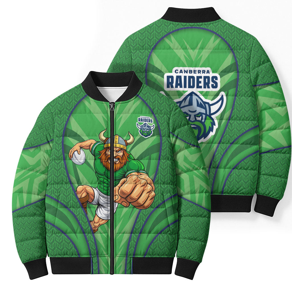 Canberra Raiders Rugby Mascot Bomber Puffer Jacket Australian Rugby Culture - Tribal Inspired Viking Warrior