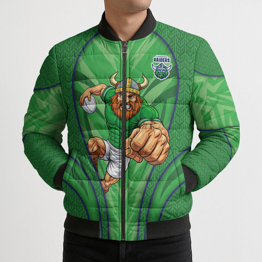 Canberra Raiders Rugby Mascot Bomber Puffer Jacket Australian Rugby Culture - Tribal Inspired Viking Warrior