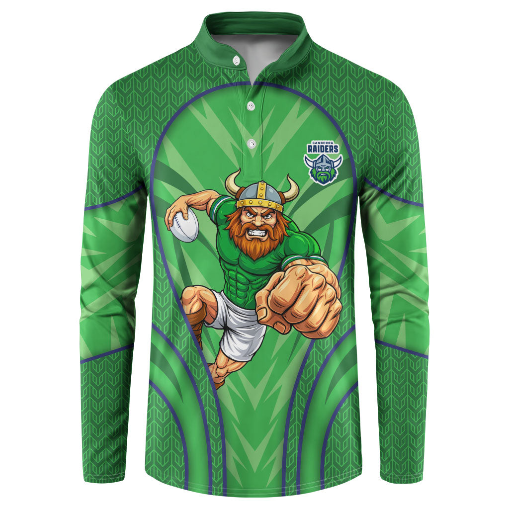 Canberra Raiders Rugby Mascot Button Sweatshirt Australian Rugby Culture - Tribal Inspired Viking Warrior