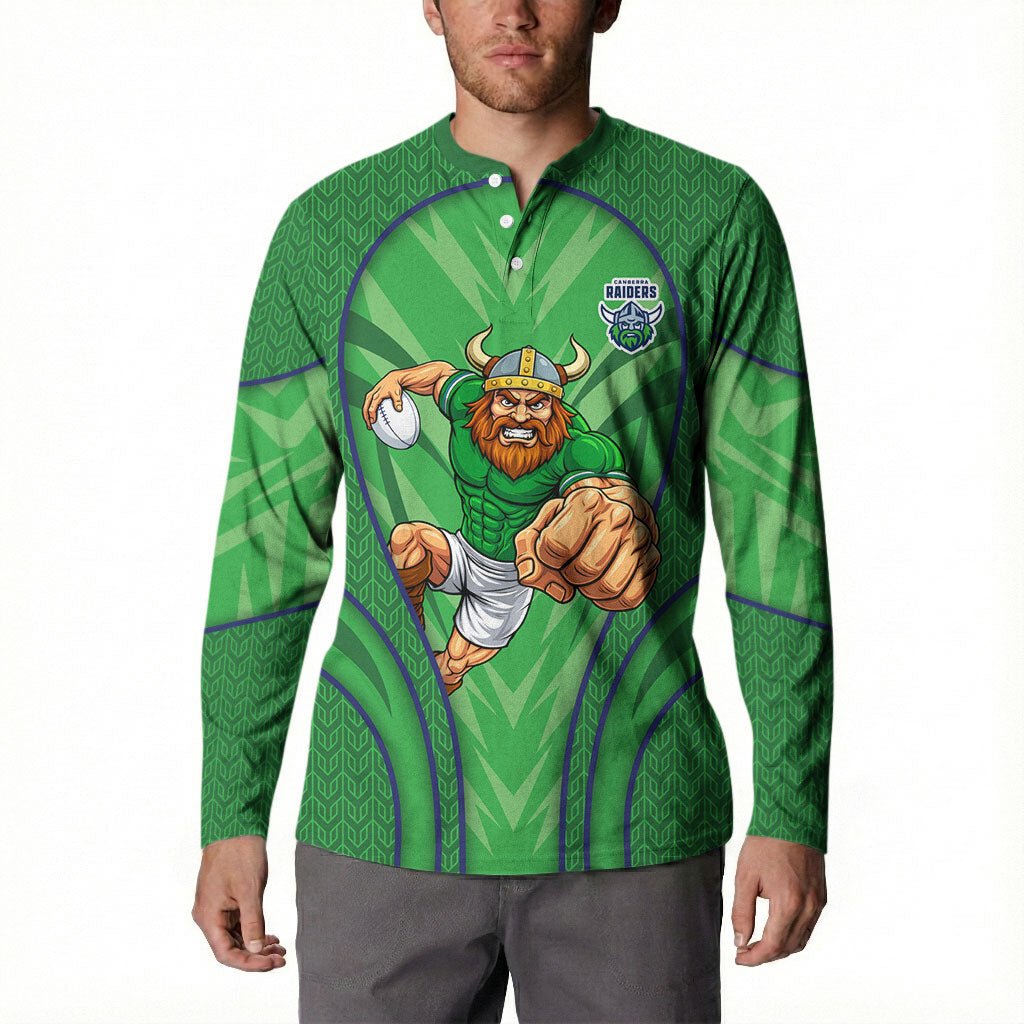 Canberra Raiders Rugby Mascot Button Sweatshirt Australian Rugby Culture - Tribal Inspired Viking Warrior