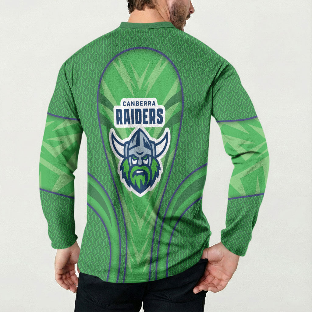 Canberra Raiders Rugby Mascot Button Sweatshirt Australian Rugby Culture - Tribal Inspired Viking Warrior
