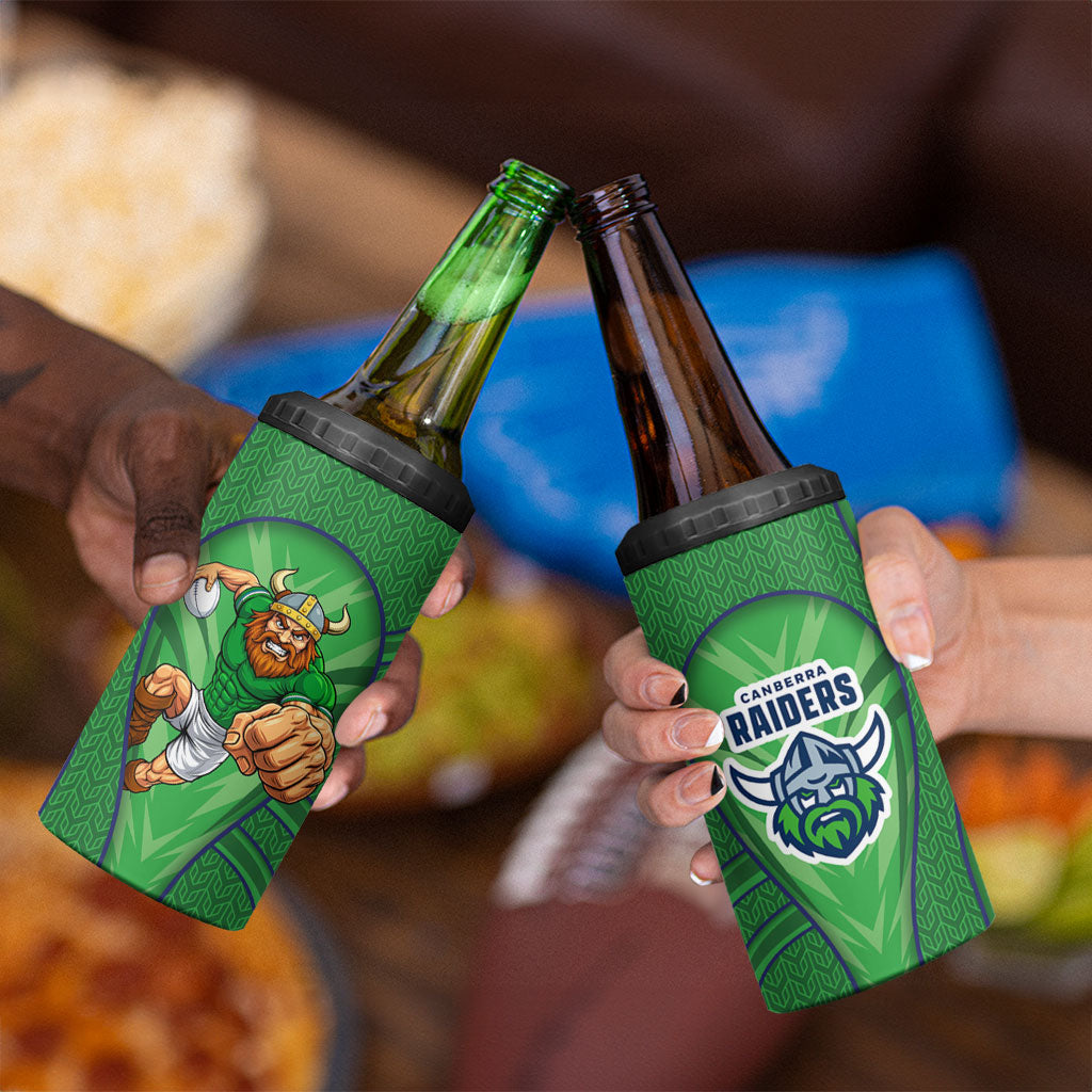 Canberra Raiders Rugby Mascot 4 in 1 Can Cooler Tumbler Australian Rugby Culture - Tribal Inspired Viking Warrior