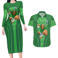 Canberra Raiders Rugby Mascot Couples Matching Long Sleeve Bodycon Dress and Hawaiian Shirt Australian Rugby Culture - Tribal Inspired Viking Warrior
