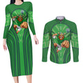 Canberra Raiders Rugby Mascot Couples Matching Long Sleeve Bodycon Dress and Long Sleeve Button Shirt Australian Rugby Culture - Tribal Inspired Viking Warrior