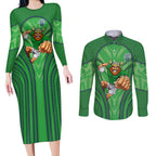 Canberra Raiders Rugby Mascot Couples Matching Long Sleeve Bodycon Dress and Long Sleeve Button Shirt Australian Rugby Culture - Tribal Inspired Viking Warrior