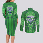 Canberra Raiders Rugby Mascot Couples Matching Long Sleeve Bodycon Dress and Long Sleeve Button Shirt Australian Rugby Culture - Tribal Inspired Viking Warrior