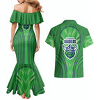 Canberra Raiders Rugby Mascot Couples Matching Mermaid Dress and Hawaiian Shirt Australian Rugby Culture - Tribal Inspired Viking Warrior