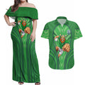 Canberra Raiders Rugby Mascot Couples Matching Off Shoulder Maxi Dress and Hawaiian Shirt Australian Rugby Culture - Tribal Inspired Viking Warrior