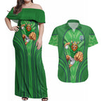 Canberra Raiders Rugby Mascot Couples Matching Off Shoulder Maxi Dress and Hawaiian Shirt Australian Rugby Culture - Tribal Inspired Viking Warrior