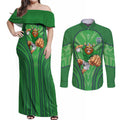 Canberra Raiders Rugby Mascot Couples Matching Off Shoulder Maxi Dress and Long Sleeve Button Shirt Australian Rugby Culture - Tribal Inspired Viking Warrior
