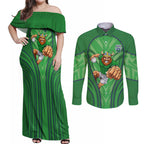 Canberra Raiders Rugby Mascot Couples Matching Off Shoulder Maxi Dress and Long Sleeve Button Shirt Australian Rugby Culture - Tribal Inspired Viking Warrior