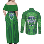 Canberra Raiders Rugby Mascot Couples Matching Off Shoulder Maxi Dress and Long Sleeve Button Shirt Australian Rugby Culture - Tribal Inspired Viking Warrior