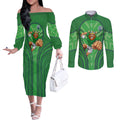 Canberra Raiders Rugby Mascot Couples Matching Off The Shoulder Long Sleeve Dress and Long Sleeve Button Shirt Australian Rugby Culture - Tribal Inspired Viking Warrior