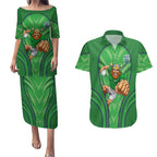 Canberra Raiders Rugby Mascot Couples Matching Puletasi and Hawaiian Shirt Australian Rugby Culture - Tribal Inspired Viking Warrior