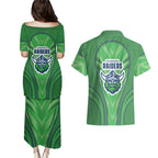 Canberra Raiders Rugby Mascot Couples Matching Puletasi and Hawaiian Shirt Australian Rugby Culture - Tribal Inspired Viking Warrior