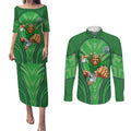 Canberra Raiders Rugby Mascot Couples Matching Puletasi and Long Sleeve Button Shirt Australian Rugby Culture - Tribal Inspired Viking Warrior