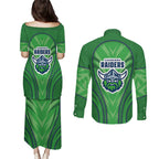 Canberra Raiders Rugby Mascot Couples Matching Puletasi and Long Sleeve Button Shirt Australian Rugby Culture - Tribal Inspired Viking Warrior