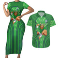 Canberra Raiders Rugby Mascot Couples Matching Short Sleeve Bodycon Dress and Hawaiian Shirt Australian Rugby Culture - Tribal Inspired Viking Warrior