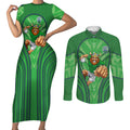 Canberra Raiders Rugby Mascot Couples Matching Short Sleeve Bodycon Dress and Long Sleeve Button Shirt Australian Rugby Culture - Tribal Inspired Viking Warrior