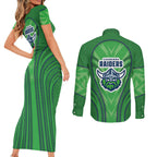 Canberra Raiders Rugby Mascot Couples Matching Short Sleeve Bodycon Dress and Long Sleeve Button Shirt Australian Rugby Culture - Tribal Inspired Viking Warrior