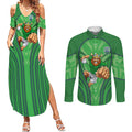 Canberra Raiders Rugby Mascot Couples Matching Summer Maxi Dress and Long Sleeve Button Shirt Australian Rugby Culture - Tribal Inspired Viking Warrior