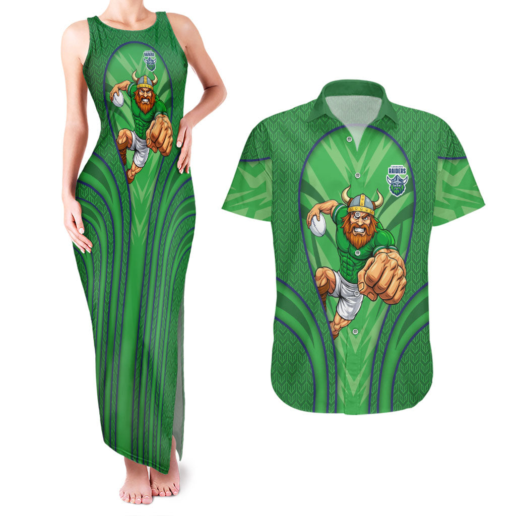 Canberra Raiders Rugby Mascot Couples Matching Tank Maxi Dress and Hawaiian Shirt Australian Rugby Culture - Tribal Inspired Viking Warrior