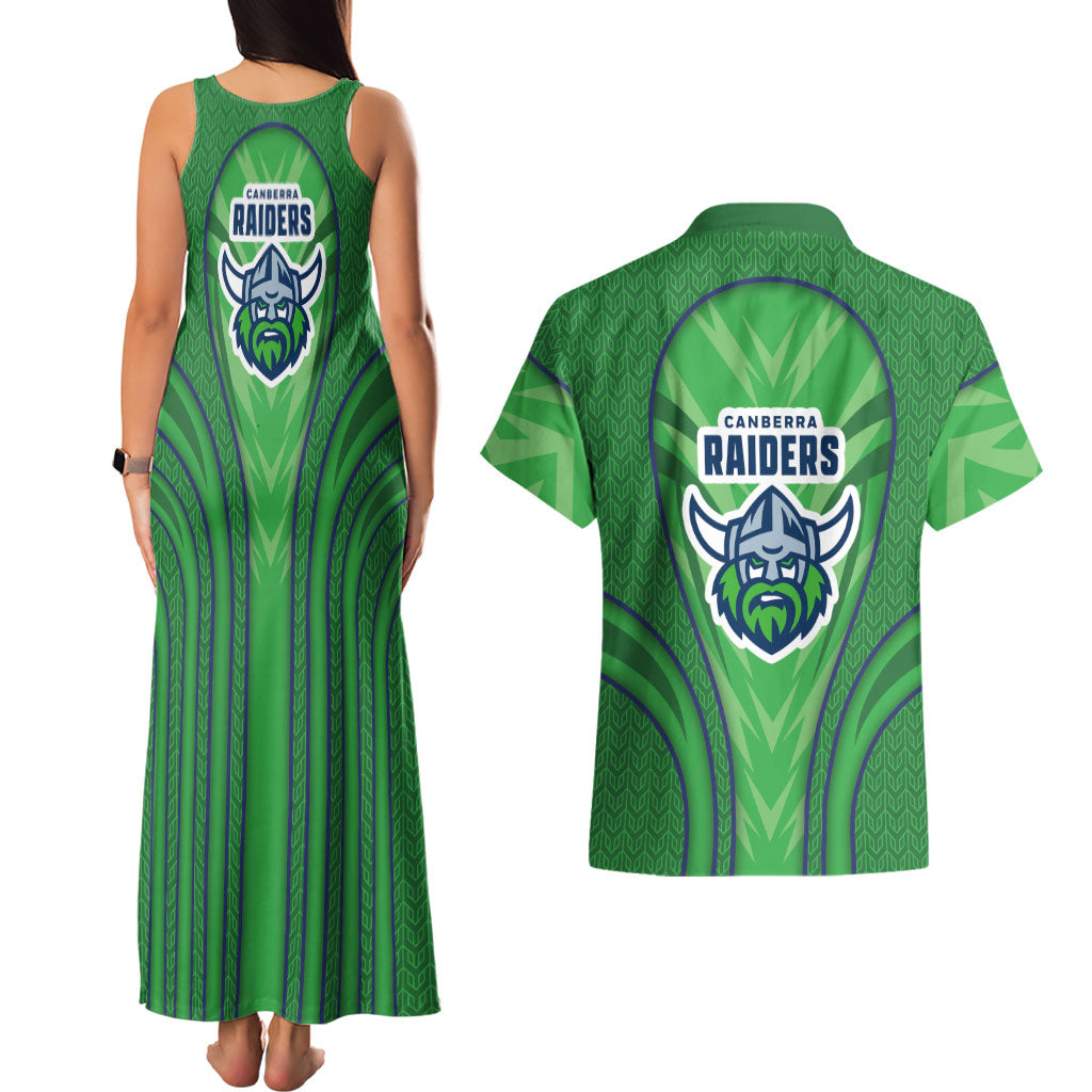 Canberra Raiders Rugby Mascot Couples Matching Tank Maxi Dress and Hawaiian Shirt Australian Rugby Culture - Tribal Inspired Viking Warrior