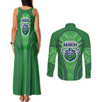 Canberra Raiders Rugby Mascot Couples Matching Tank Maxi Dress and Long Sleeve Button Shirt Australian Rugby Culture - Tribal Inspired Viking Warrior