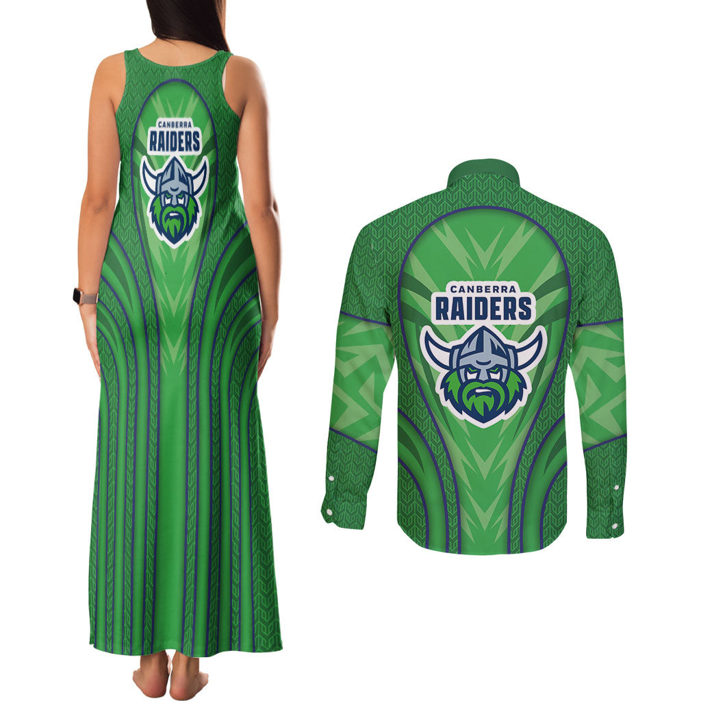 Canberra Raiders Rugby Mascot Couples Matching Tank Maxi Dress and Long Sleeve Button Shirt Australian Rugby Culture - Tribal Inspired Viking Warrior