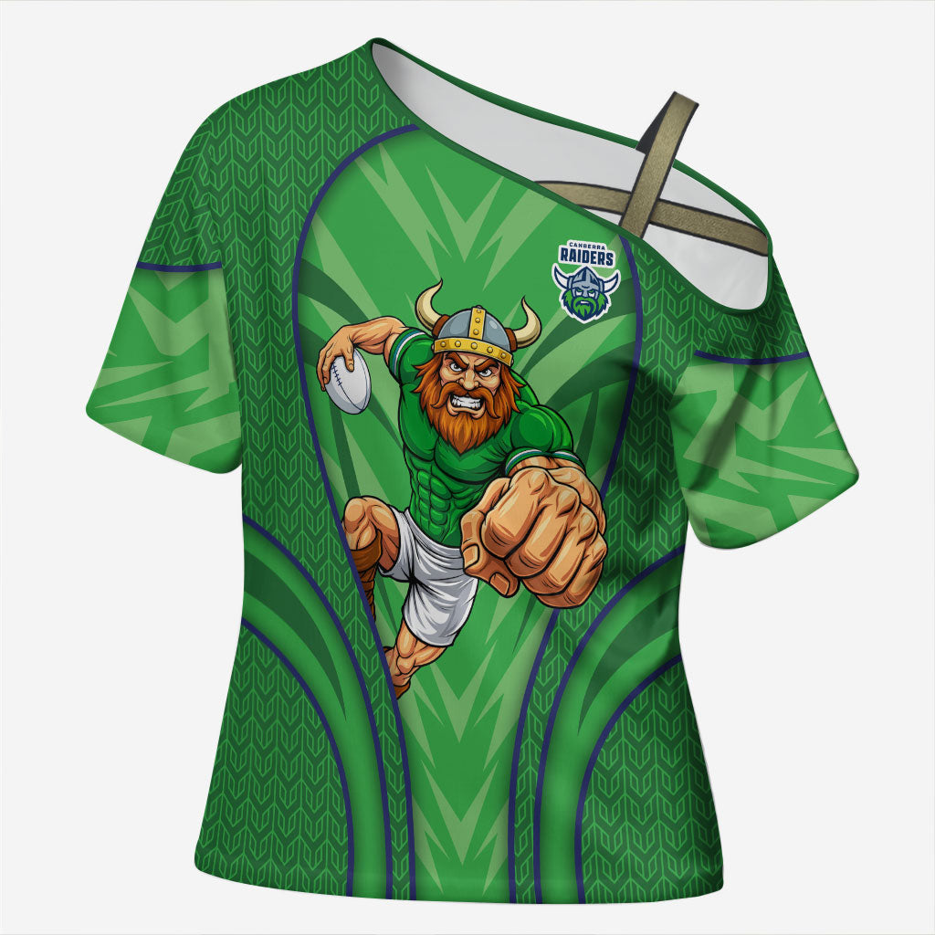 Canberra Raiders Rugby Mascot Cross Shoulder Shirt Australian Rugby Culture - Tribal Inspired Viking Warrior
