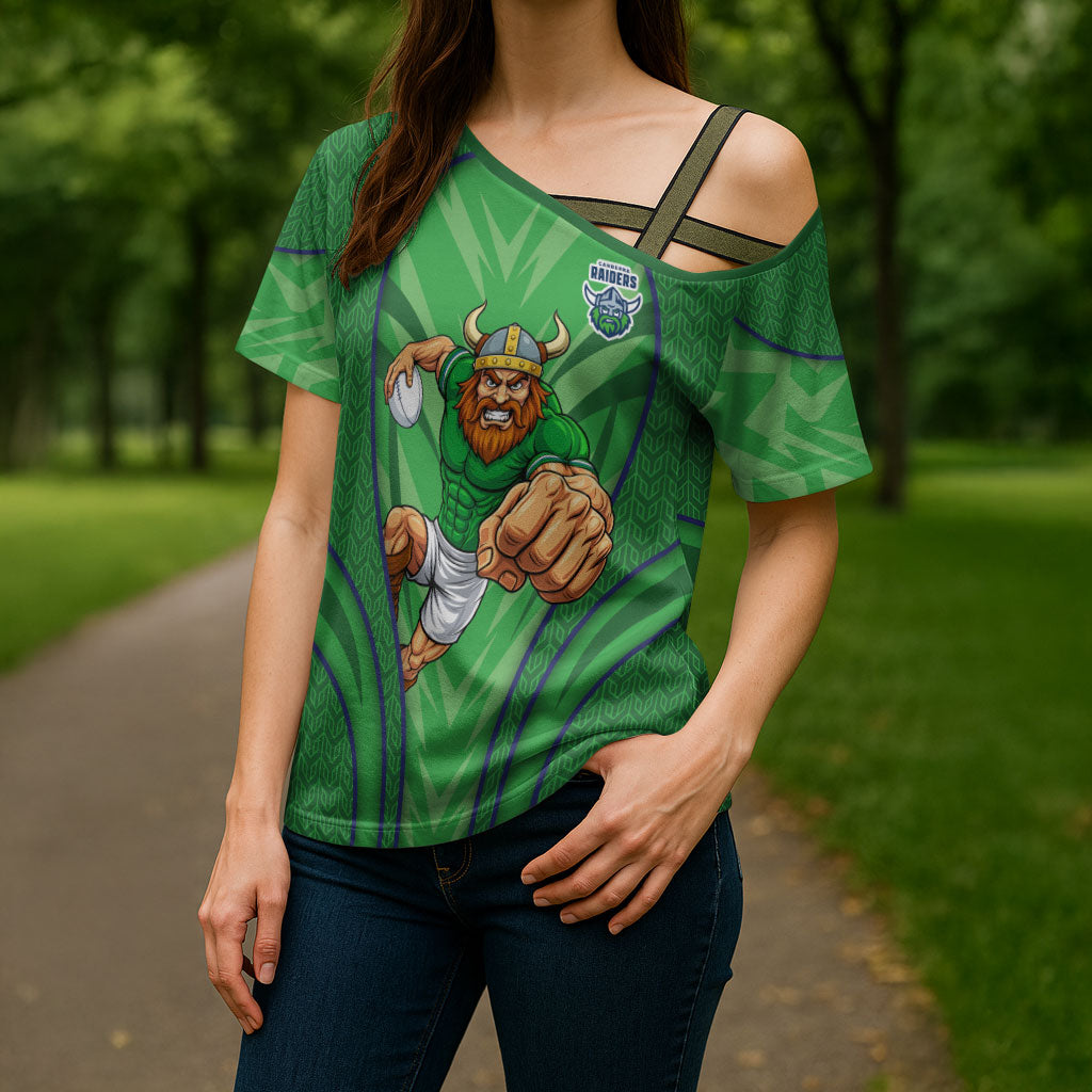 Canberra Raiders Rugby Mascot Cross Shoulder Shirt Australian Rugby Culture - Tribal Inspired Viking Warrior