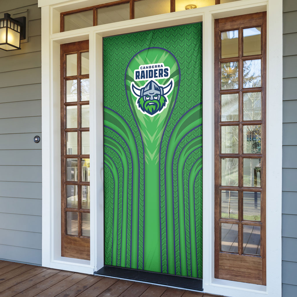 Canberra Raiders Rugby Mascot Door Cover Australian Rugby Culture - Tribal Inspired Viking Warrior
