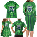 Canberra Raiders Rugby Mascot Family Matching Long Sleeve Bodycon Dress and Hawaiian Shirt Australian Rugby Culture - Tribal Inspired Viking Warrior