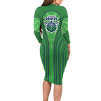 Canberra Raiders Rugby Mascot Family Matching Long Sleeve Bodycon Dress and Hawaiian Shirt Australian Rugby Culture - Tribal Inspired Viking Warrior