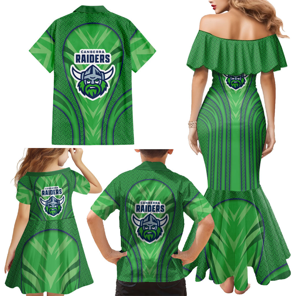 Canberra Raiders Rugby Mascot Family Matching Mermaid Dress and Hawaiian Shirt Australian Rugby Culture - Tribal Inspired Viking Warrior